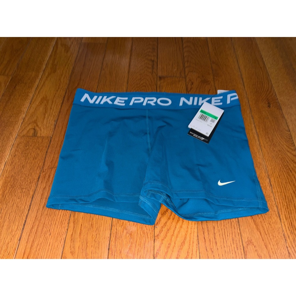 Nike Pro Dri-FIT Womens 3 Inch Training Shorts Teal Blue CZ9857-301 XL NEW